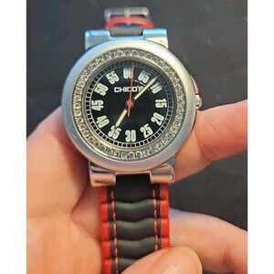 Chico's ladies thirty millimeter water resistant black and red leather band...